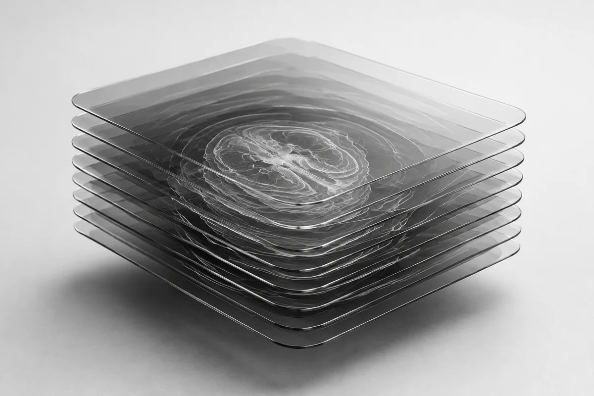 Konzeptionelle Illustration: übereinanderliegende transparente Bildschichten