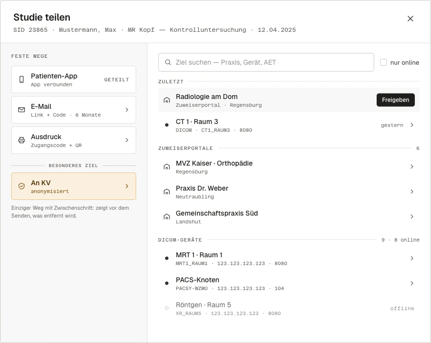 Pacsy Dialog zur digitalen Freigabe einer Untersuchung